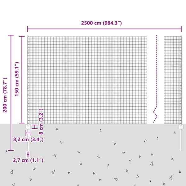 Stängsel med stolpe Grå 1,5 x 25 m Stål