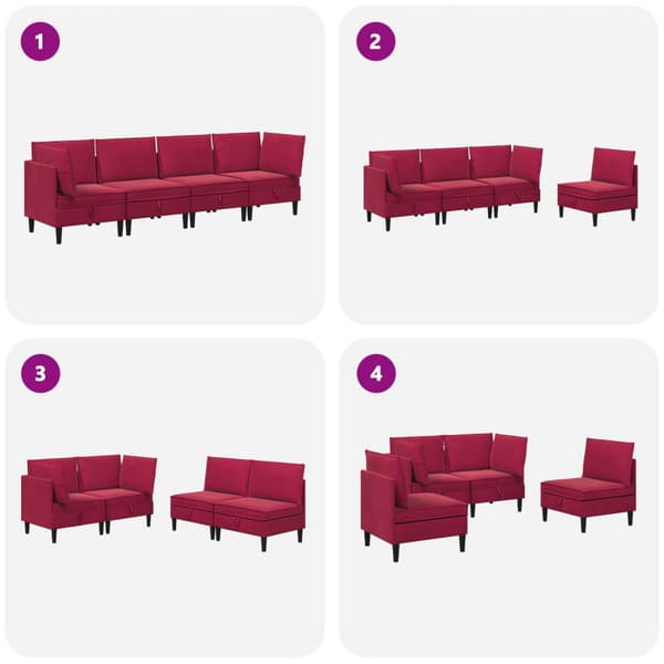 Möbelset för vardagsrummet med kudde 4 pcs Vinröd Sammet