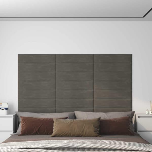Väggsänggavel 12 pcs Mörkgrå 60 x 15 cm Sammet
