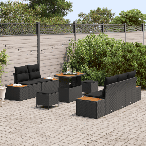 Trädgårdsoffset 8 pcs Svart Poly Rattan och Pulverlackerad Stål