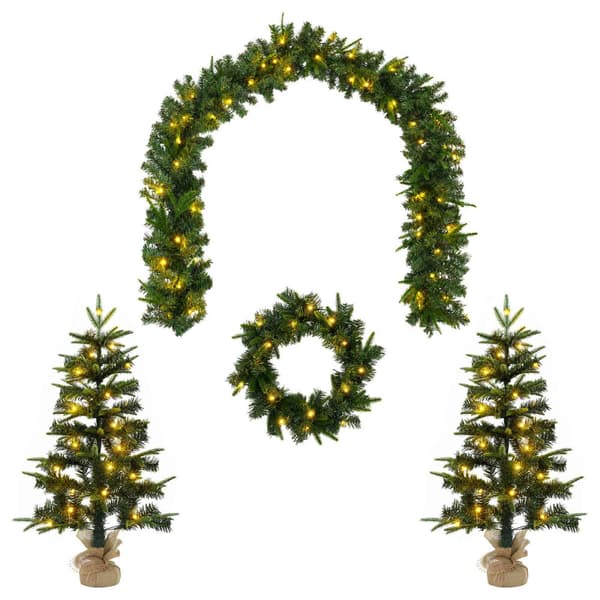 Mini julgran 90 cm 175 LED-lampor Varmvit PVC och PE Grön