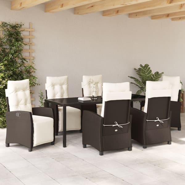Trädgårdsmöbelset med kudde 7 pcs Brun konstrotting