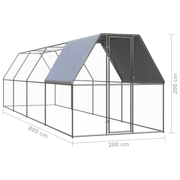 Hönsbur för utomhusbruk 2x8x2 m galvaniserat stål