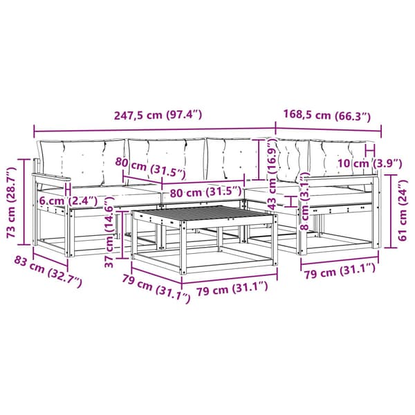 Utomhussoffset 5 pcs Vit och grädde 79 x 79 x 37 cm Polyester