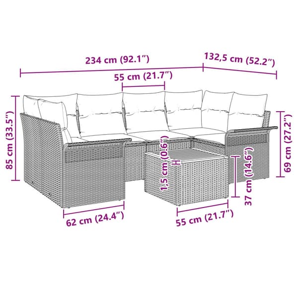 Trädgårdsoffset med kudde 7 pcs Svart konstrotting