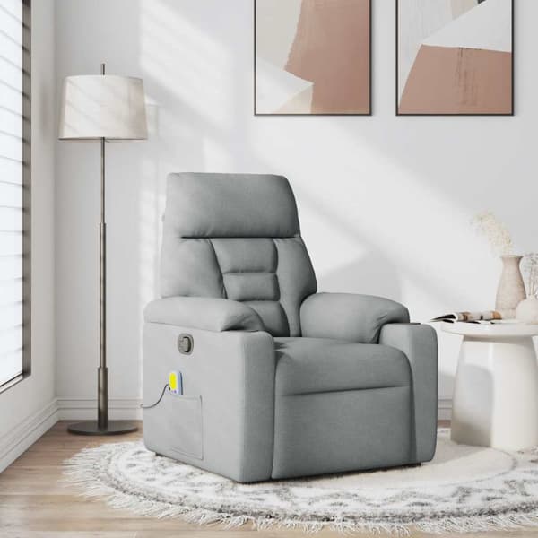 Massagefåtölj ljusgrå tyg