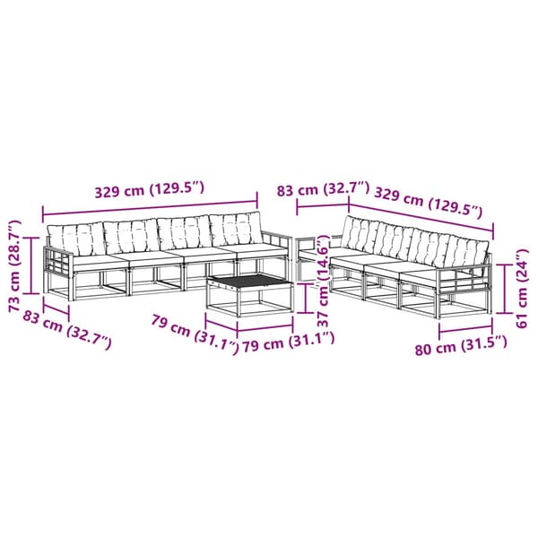 Utomhussoffset 9 pcs Vit och ljusgrå 79 x 79 x 37 cm