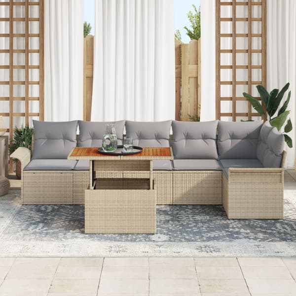 Trädgårdsoffset med kudde 7 pcs Beige och Ljusgrå konstrotting