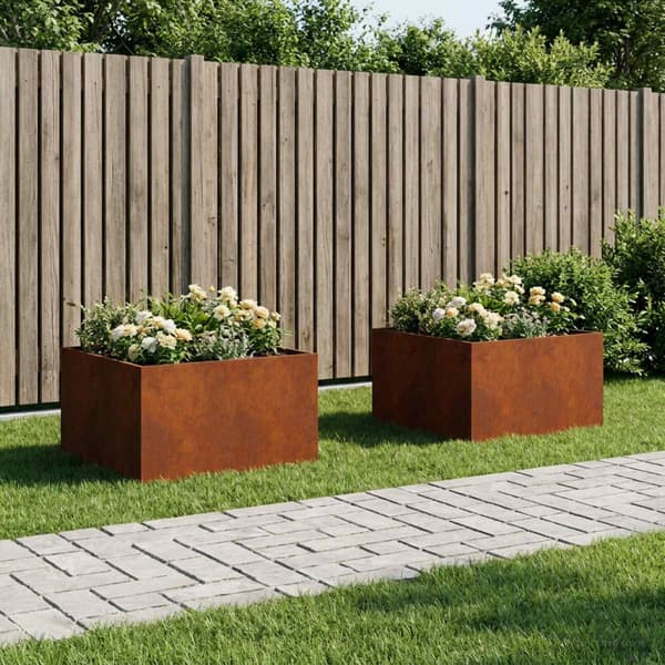 Trädgårdsplanterare 2 st Rostig 100 x 100 x 40 cm