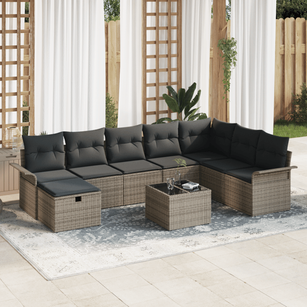 Trädgårdsoffset 9 st Poly rattan