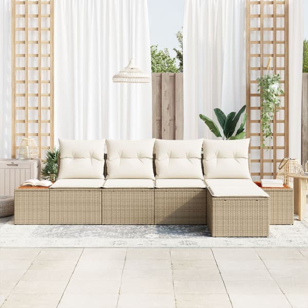 Trädgårdsoffset 5 st Beige Poly rattan