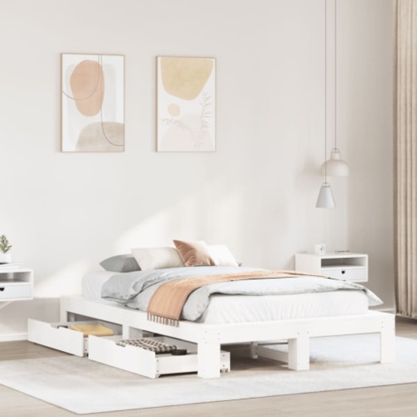 Sängram utan madrass vit 135x190 cm massiv furu