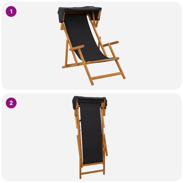 Deck Chair 2 st 3 Position Massiv Eukalyptus Trä Svart