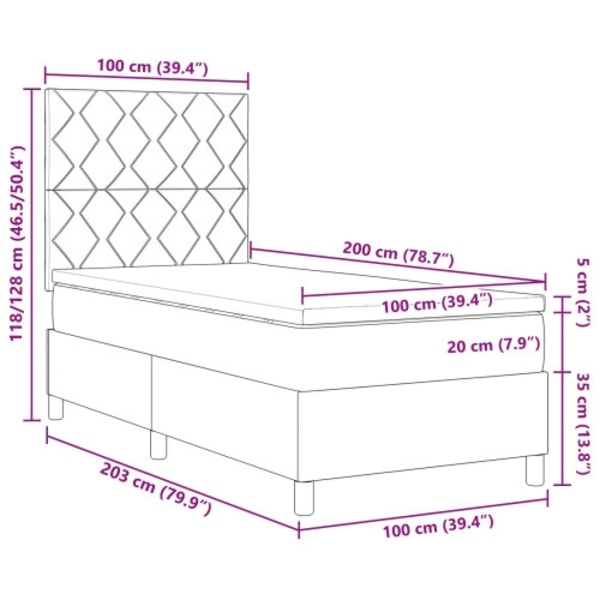 Box Spring Säng med madrass mörkgrå 100x200 cm tyg