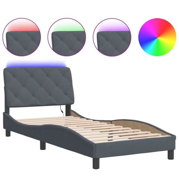 Bed Frame with LED without Mattress Dark Grey 90x200 cm Velvet