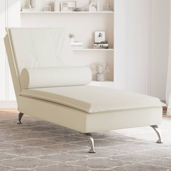 Massageschäslong med bolster gräddvit sammet