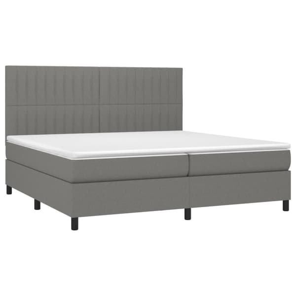 Ramsäng med madrass & LED mörkgrå 200x200 cm tyg