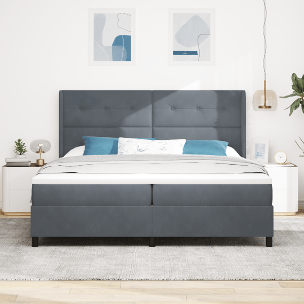 Bäddfjäder med LED-ljusslingor Mörkgrå 200 x 200 cm Sammet