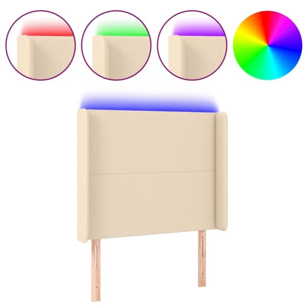 Sänggavel LED gräddvit 83x16x118/128 cm tyg