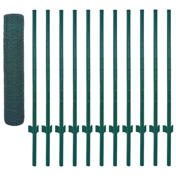 Stängsel med stolpar stål 25x0,75 m grön