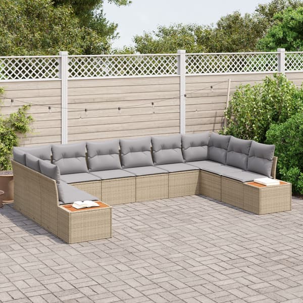 Trädgårdsoffset med kudde 10 pcs Beige Poly rattan
