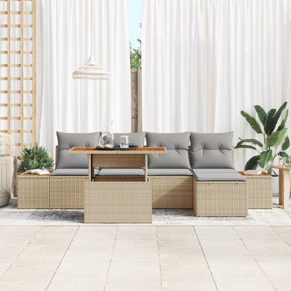 Trädgårdsoffset med lagring 6 pcs Beige Poly rattan
