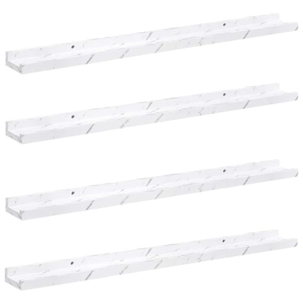 Vägg hylla Väggmonterat 4 pcs Vit marmor 80 x 9 x 3 cm