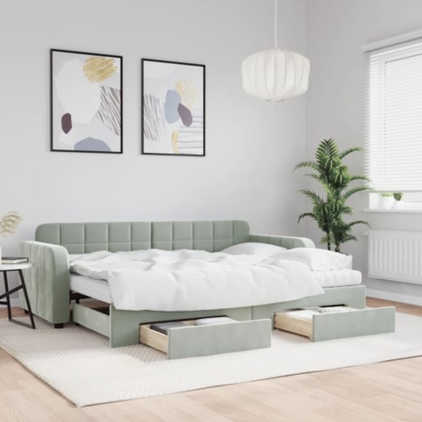 Dagbädd utdragbar med lådor ljusgrå 80x200 cm sammet