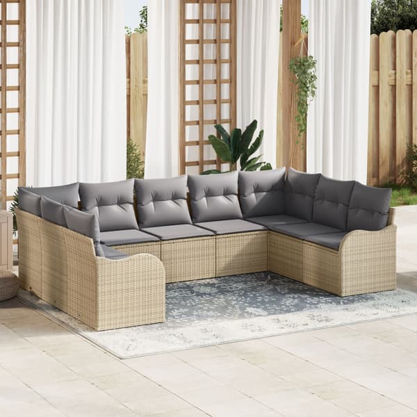 Trädgårdsoffset med kudde 9 pcs Beige Poly rattan