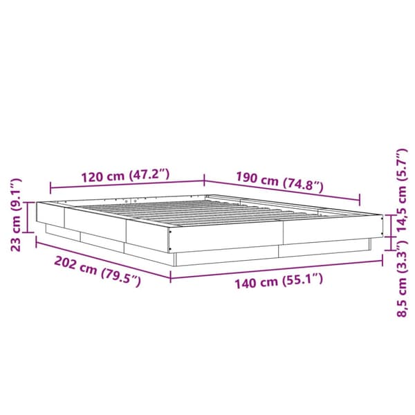 Sängram sonoma-ek 120x190 cm konstruerat trä