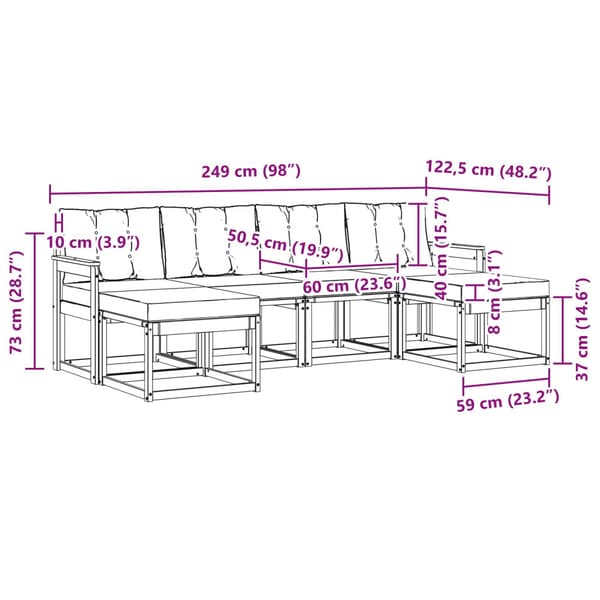 Utomhussoffset med kudde 6 pcs Naturlig och svart
