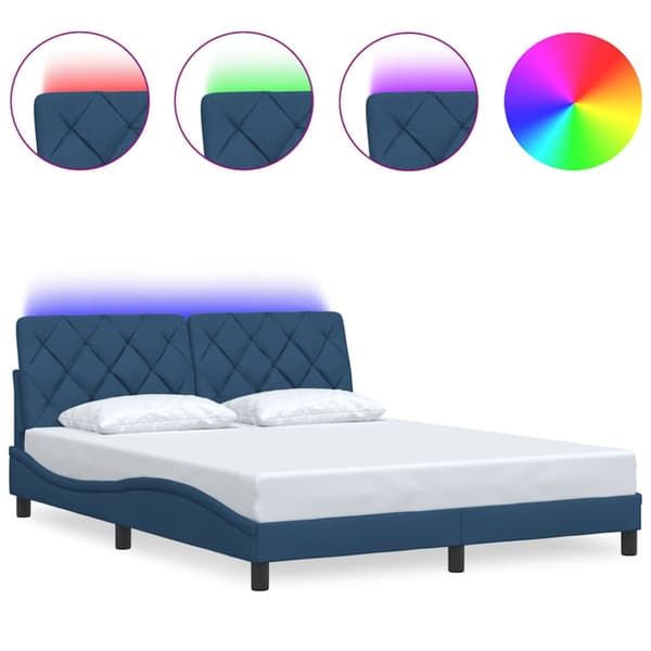 Bed Frame with LED without Mattress Blue 160x200 cm Fabric