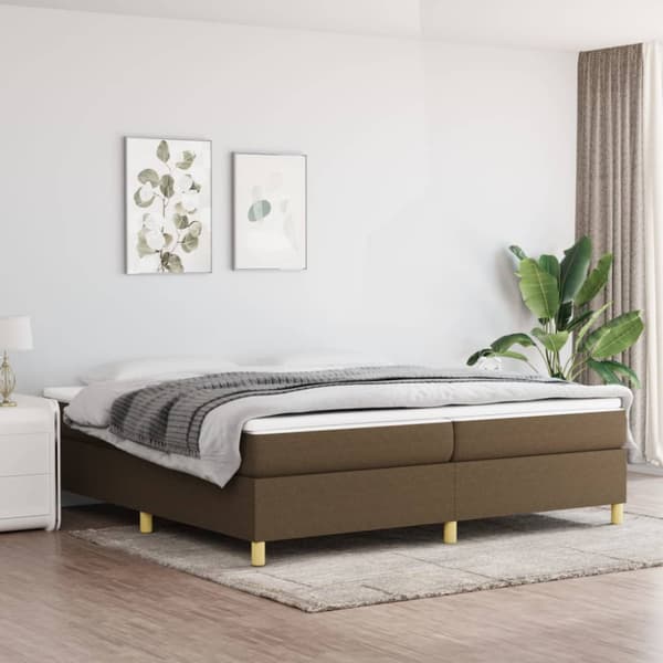 Boxspring-sängram mörkbrun 200x200 cm tyg