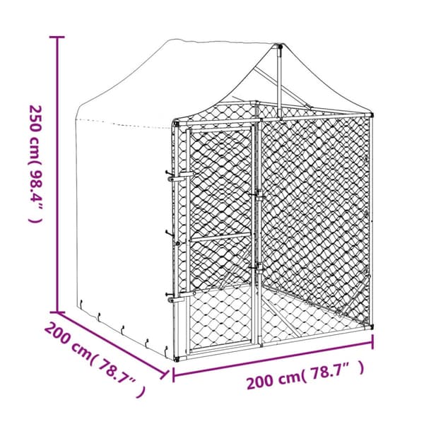 Hundgård med tak silver 2x2x2,5 m galvaniserat stål