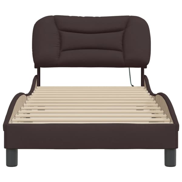 Bed Frame with LED without Mattress "Hvar" Dark Brown 80x200 cm Fabric