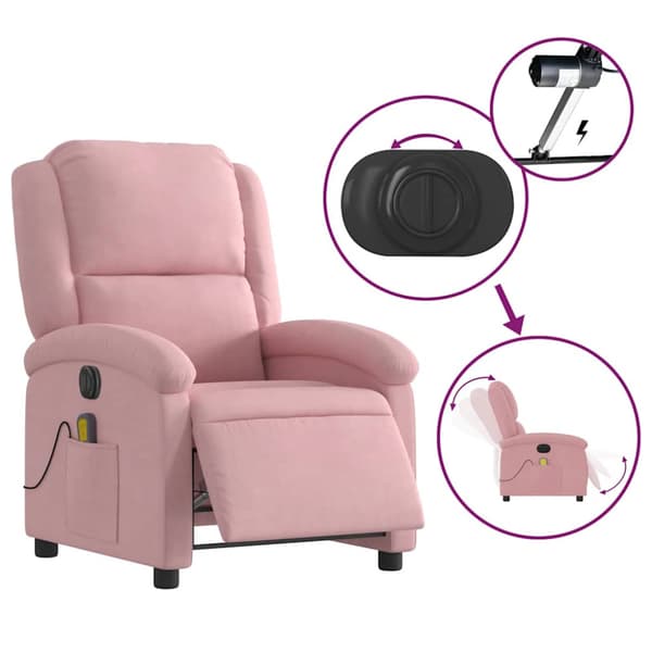 Elektrisk massagefåtölj rosa sammet