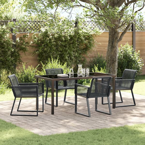 Trädgårdsmöbelset 5 pcs Svart Pulverlackerat stål