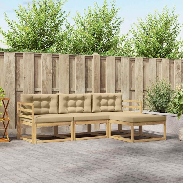Utomhussoffset med kudde 4 pcs Vit och Beige Polyester