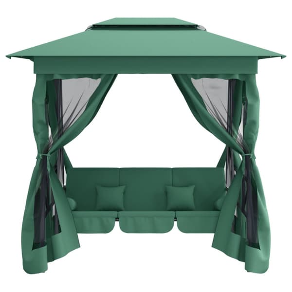 Paviljong med hammock grön tyg&stål