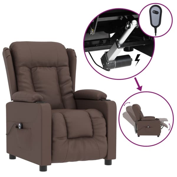Elektronisk reclinerfåtölj brun konstläder