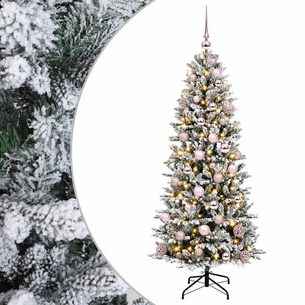Konstgjord julgran med julkulor 150 cm 150 LED-lampor Varmvit