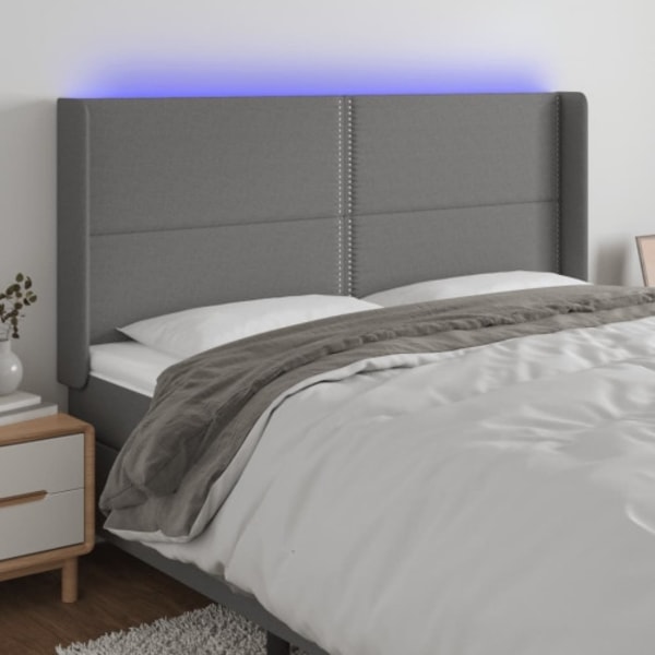 Sänggavel LED mörkgrå 203x16x118/128 cm tyg
