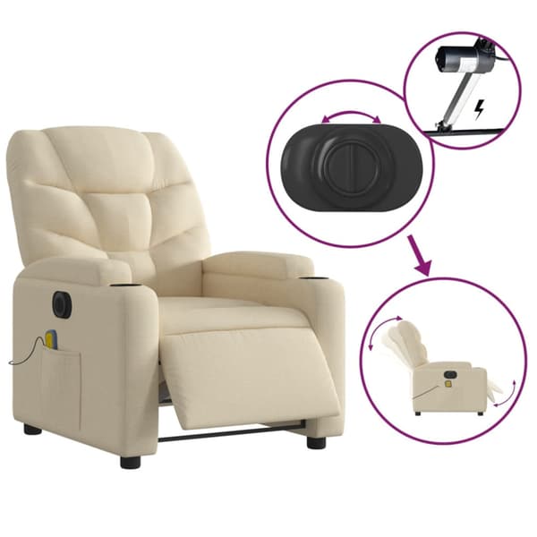 Elektrisk massagefåtölj gräddvit tyg