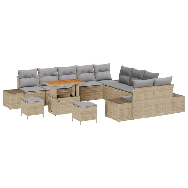 Trädgårdsoffset med kudde 13 pcs Beige konstrotting