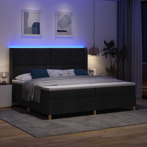 Bäddfjäder med LED-ljusslingor Svart 200 x 200 cm tyg
