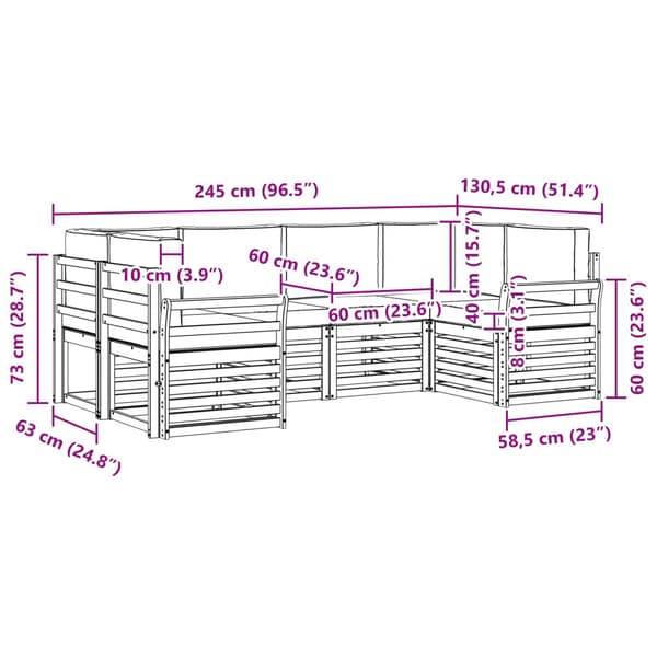 Utomhussoffset 6 pcs Vit och antracit 245 x 130,5 x 73 cm