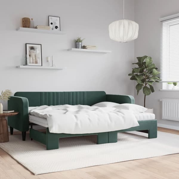 Dagbädd utdragbar med madrasser mörkgrön 80x200 cm sammet
