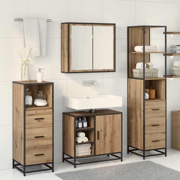 Badrumsmöbelset med låda 3 pcs Artisan Ek Konstruerat trä