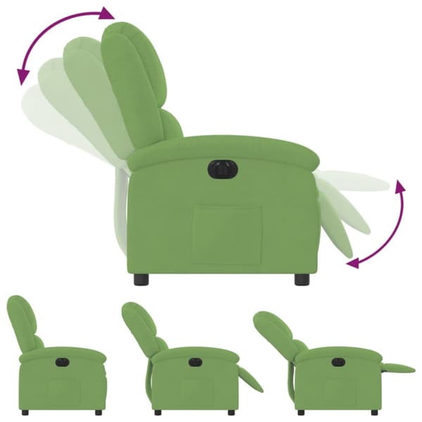 Elektrisk reclinerfåtölj ljusgrön sammet