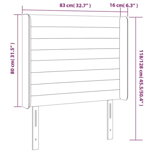 Sänggavel LED ljusgrå 83x16x118/128 cm sammet